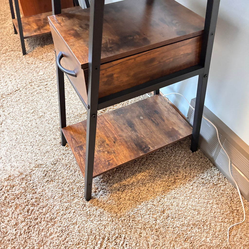 K322 Modern rustic metal and wood computer desk with two drawers and power bank (55" x 19" x 29")