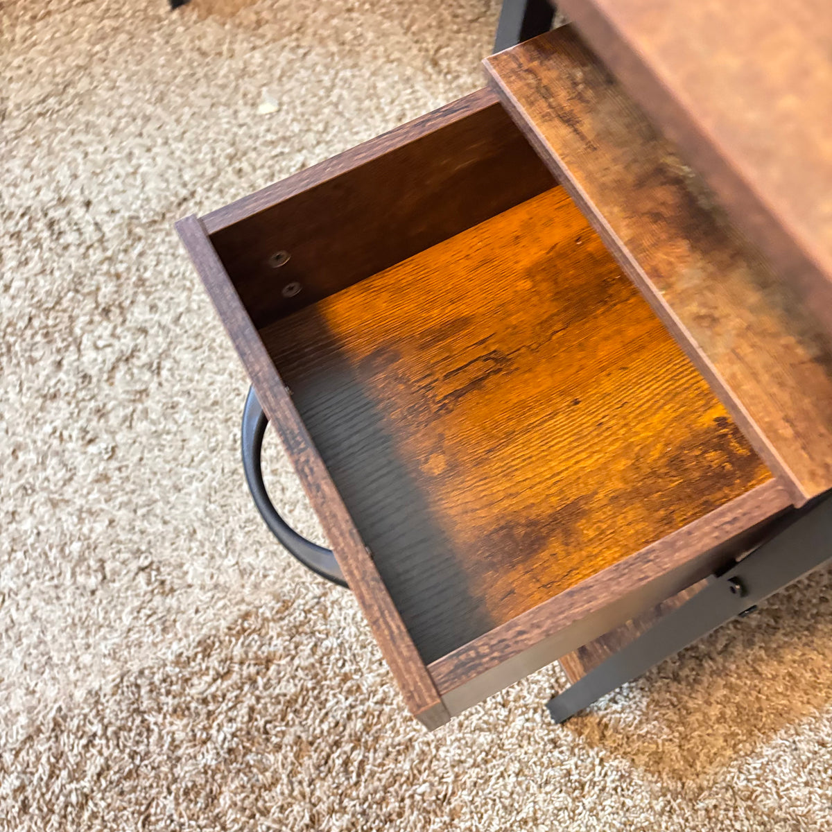 K322 Modern rustic metal and wood computer desk with two drawers and power bank (55" x 19" x 29")