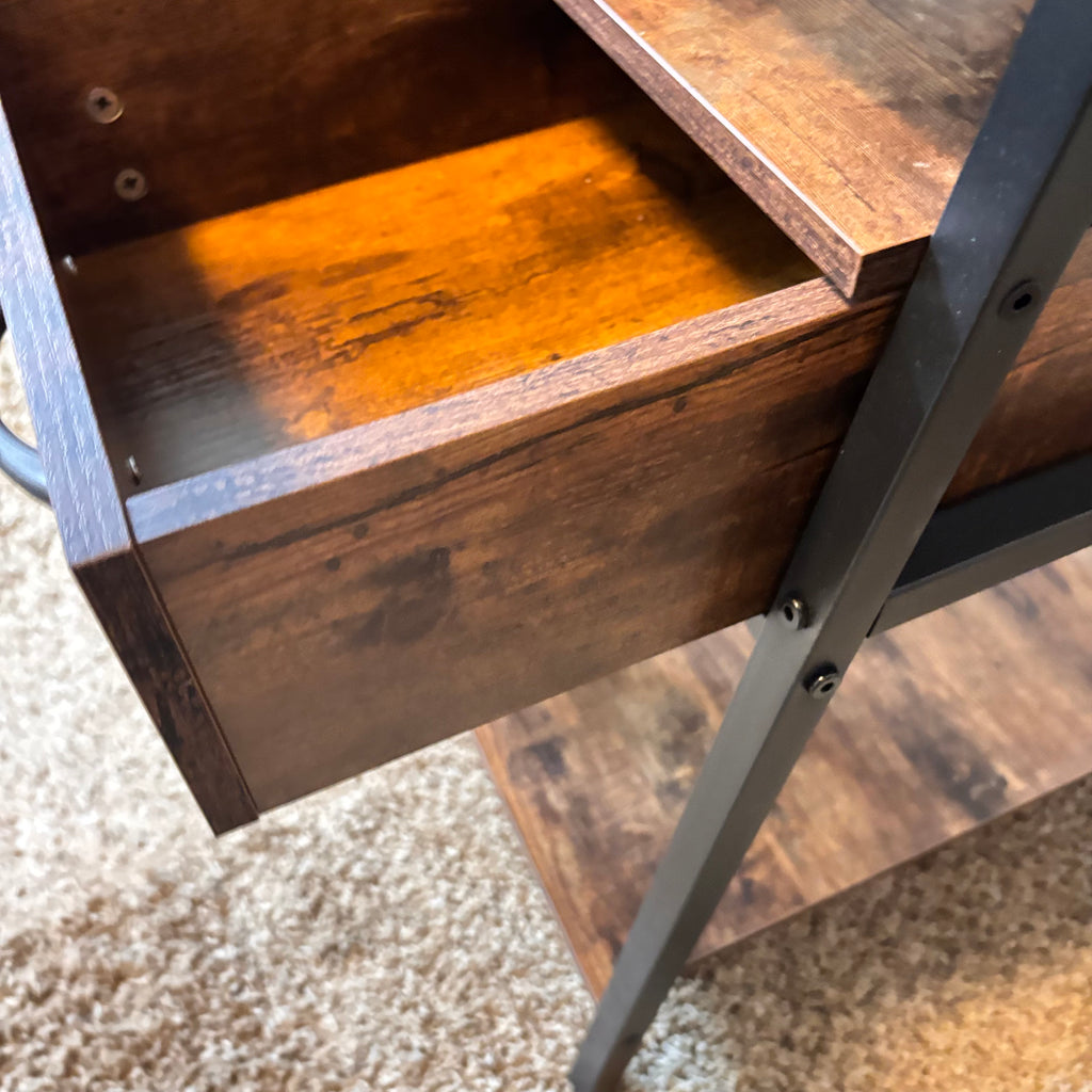 K322 Modern rustic metal and wood computer desk with two drawers and power bank (55" x 19" x 29")