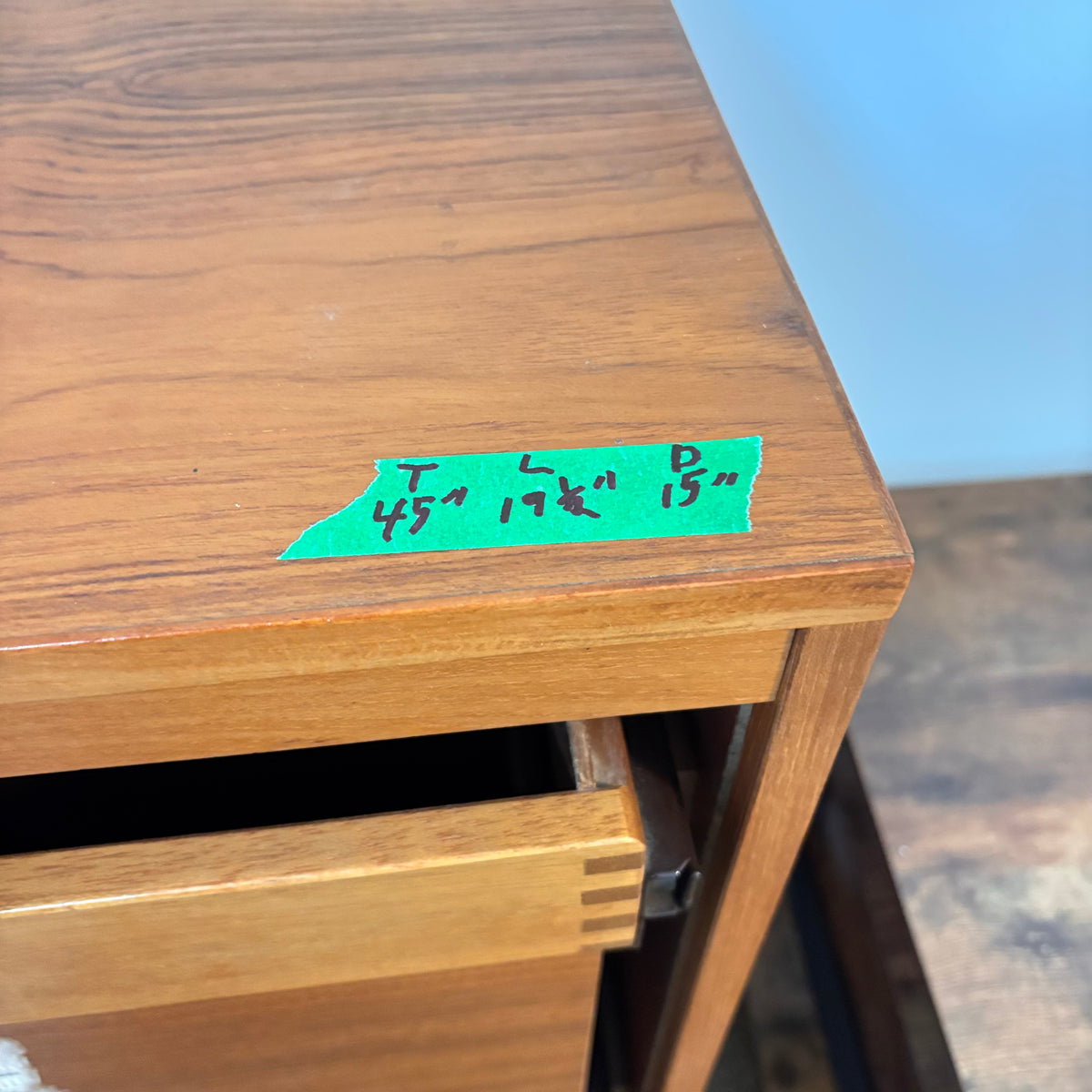 K322A 45" Tall Mid Century Modern teak tambour-door filing cabinet
