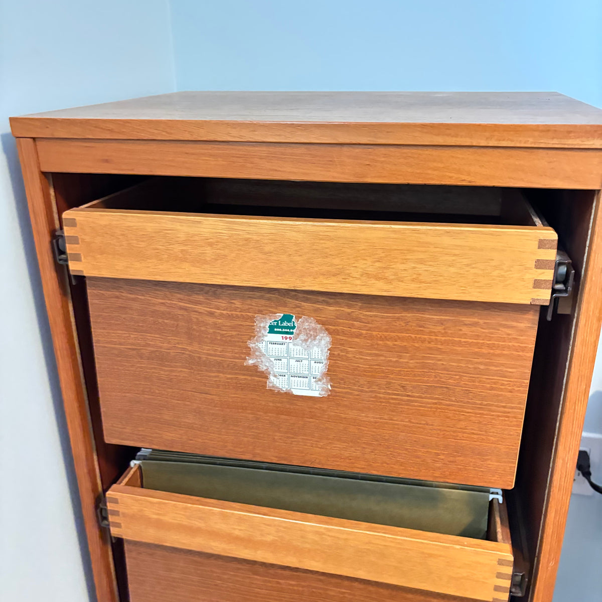 K322A 45" Tall Mid Century Modern teak tambour-door filing cabinet