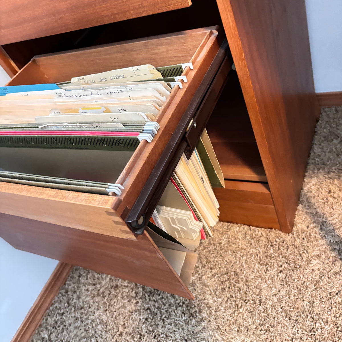 K322A 45" Tall Mid Century Modern teak tambour-door filing cabinet