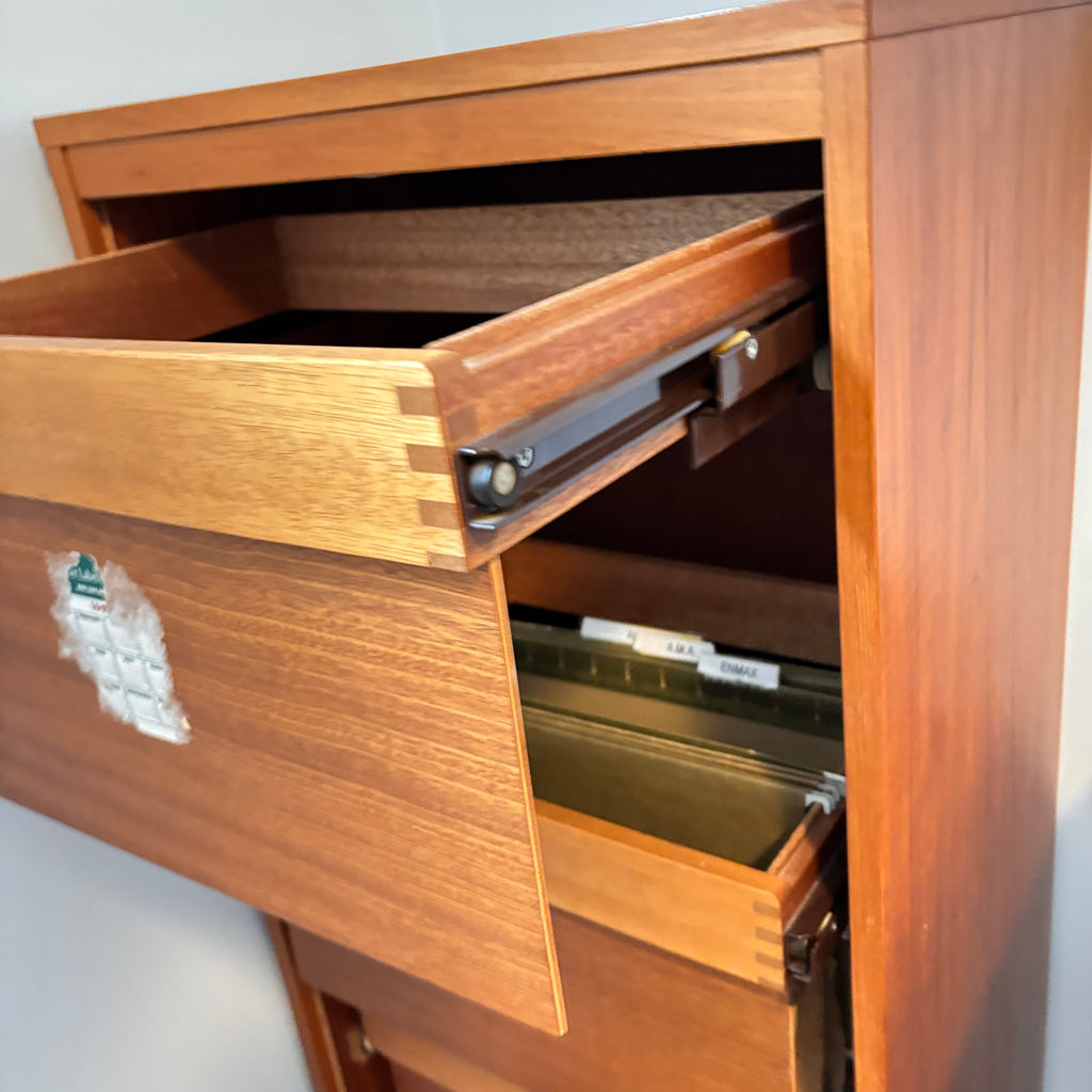 K322A 45" Tall Mid Century Modern teak tambour-door filing cabinet