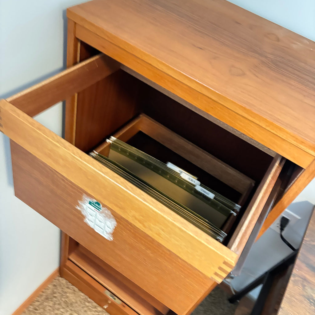 K322A 45" Tall Mid Century Modern teak tambour-door filing cabinet