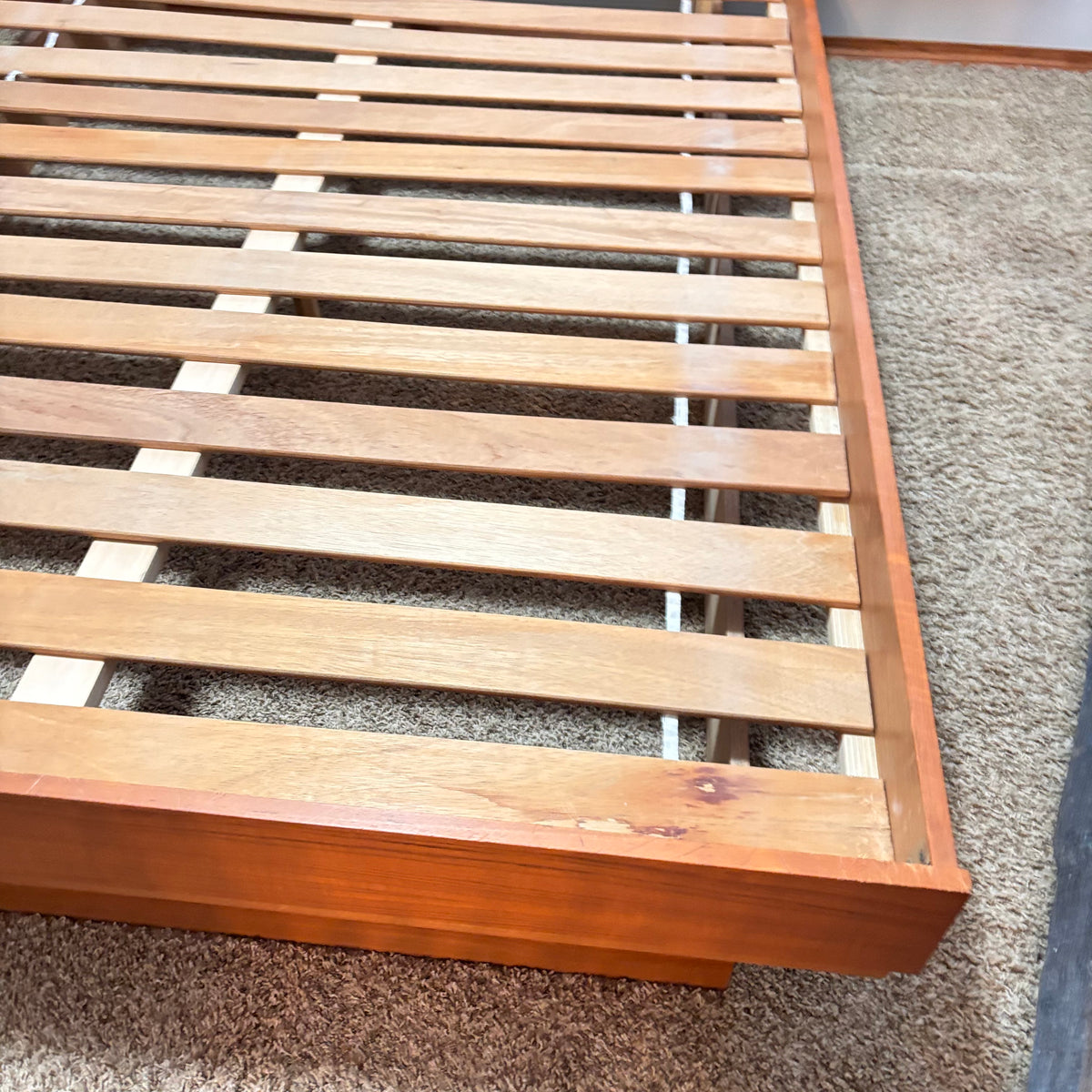 K326 1979 Made in Canada Solid Wood with Teak veneer queen size platform bed