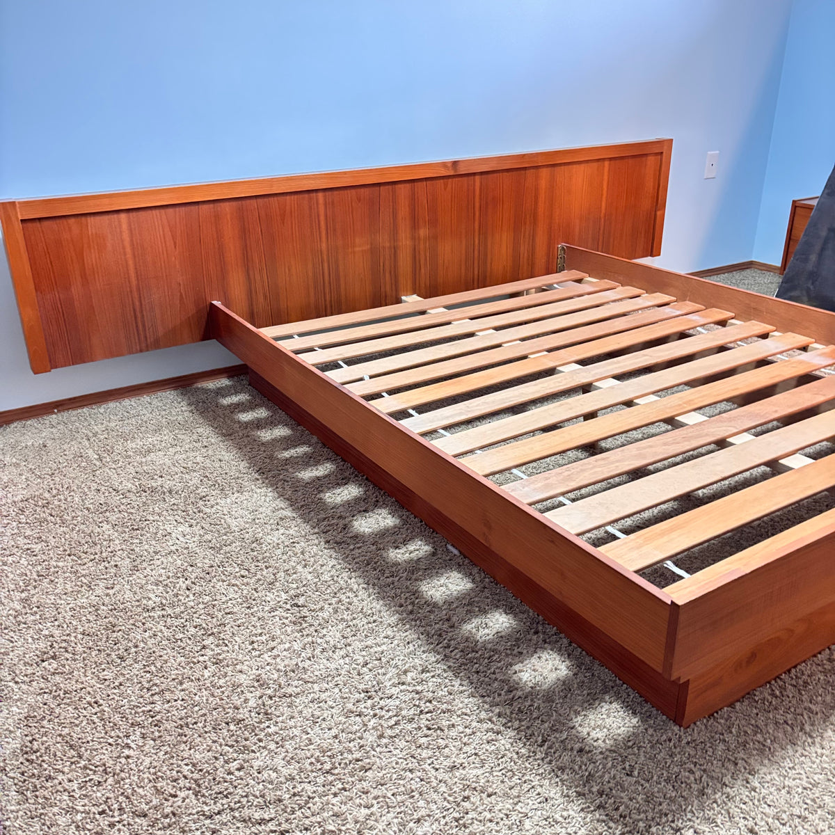 K326 1979 Made in Canada Solid Wood with Teak veneer queen size platform bed
