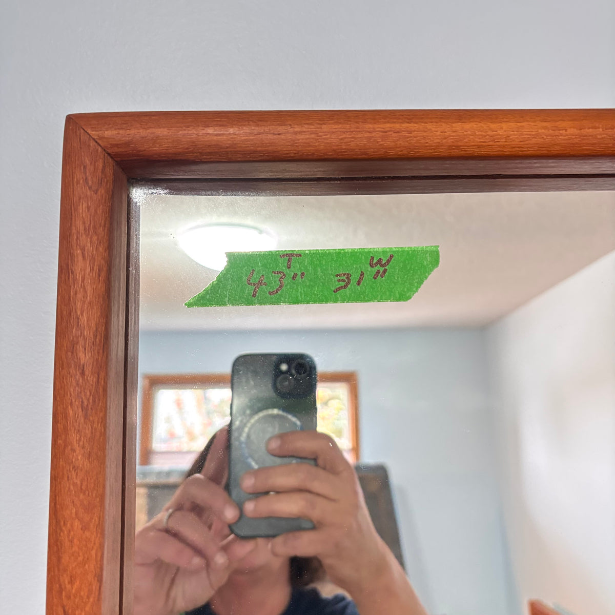 K327 Mid Century Modern teak framed mirror (31" x 43")