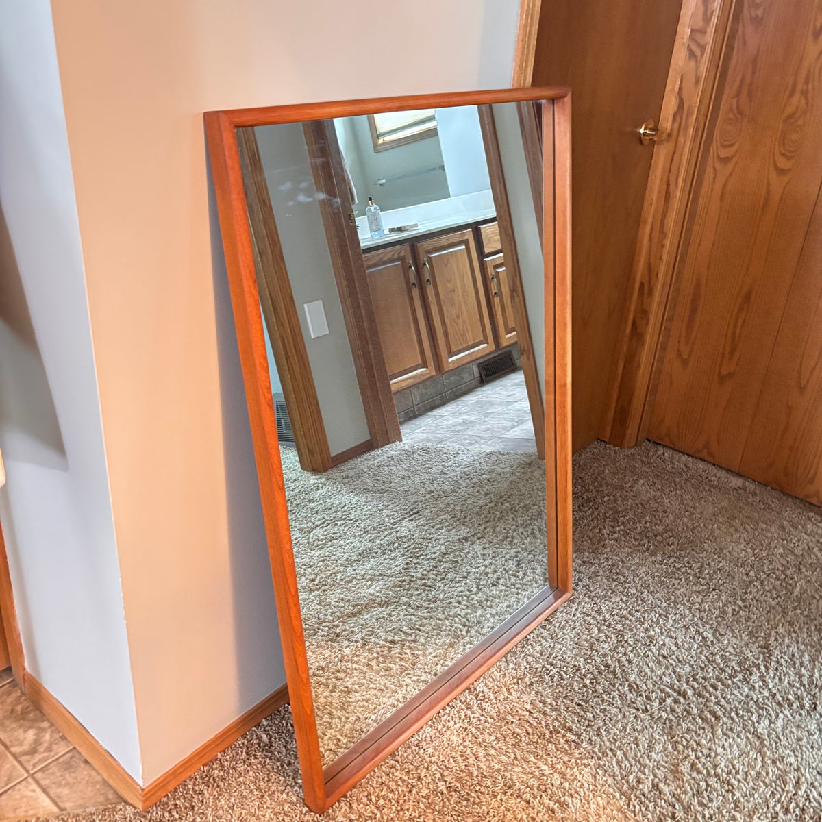 K327 Mid Century Modern teak framed mirror (31" x 43")