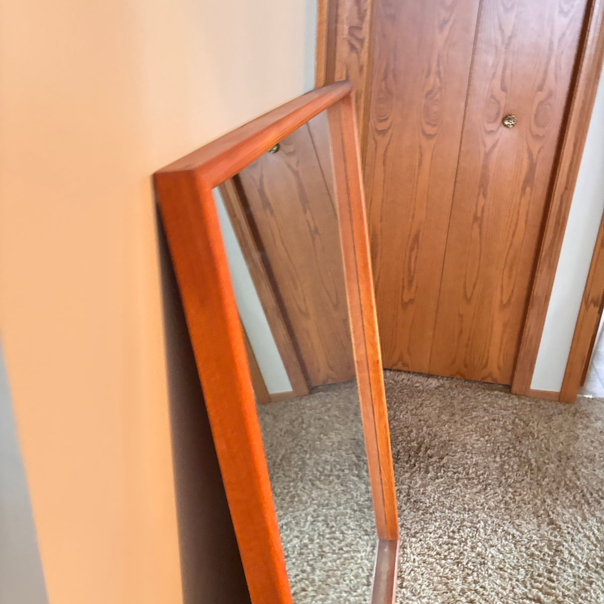 K327 Mid Century Modern teak framed mirror (31" x 43")