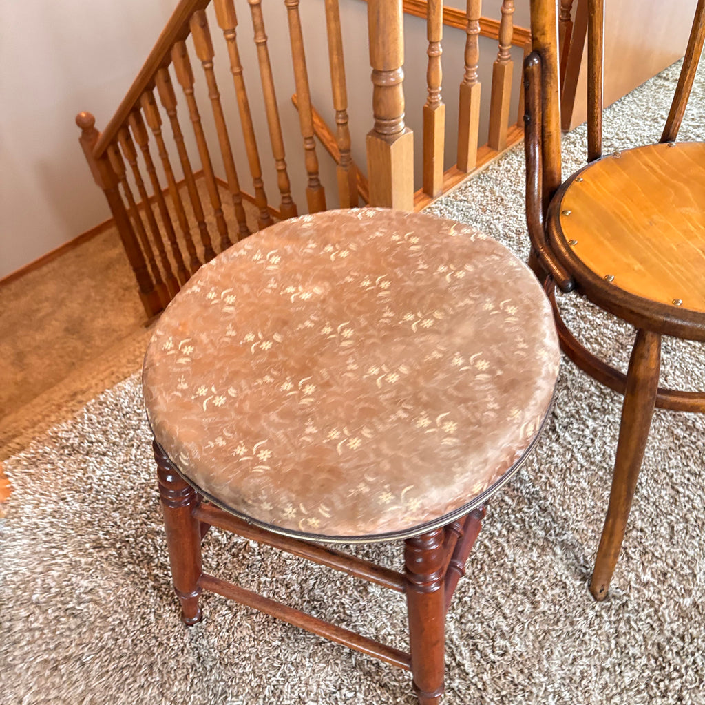 K332 Vintage Grouping (wooden chair and fabric covered stool)