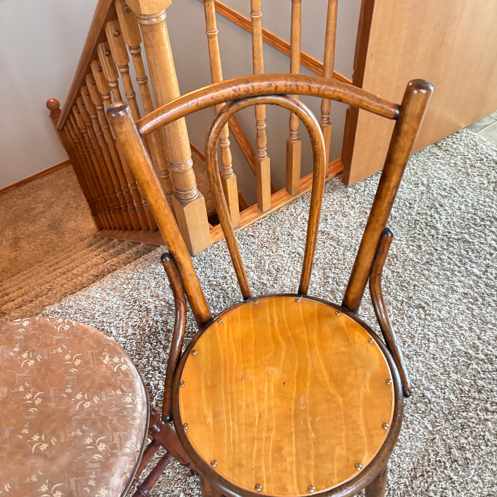 K332 Vintage Grouping (wooden chair and fabric covered stool)
