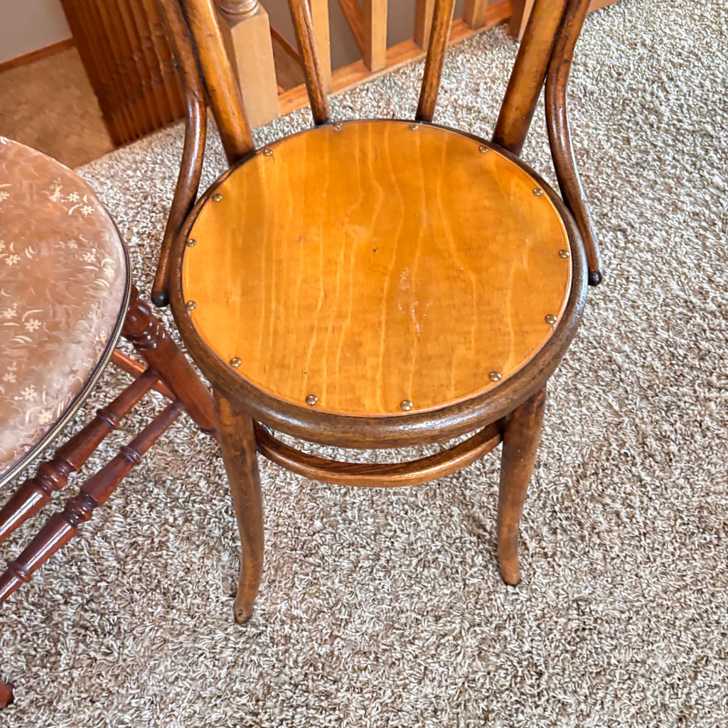 K332 Vintage Grouping (wooden chair and fabric covered stool)
