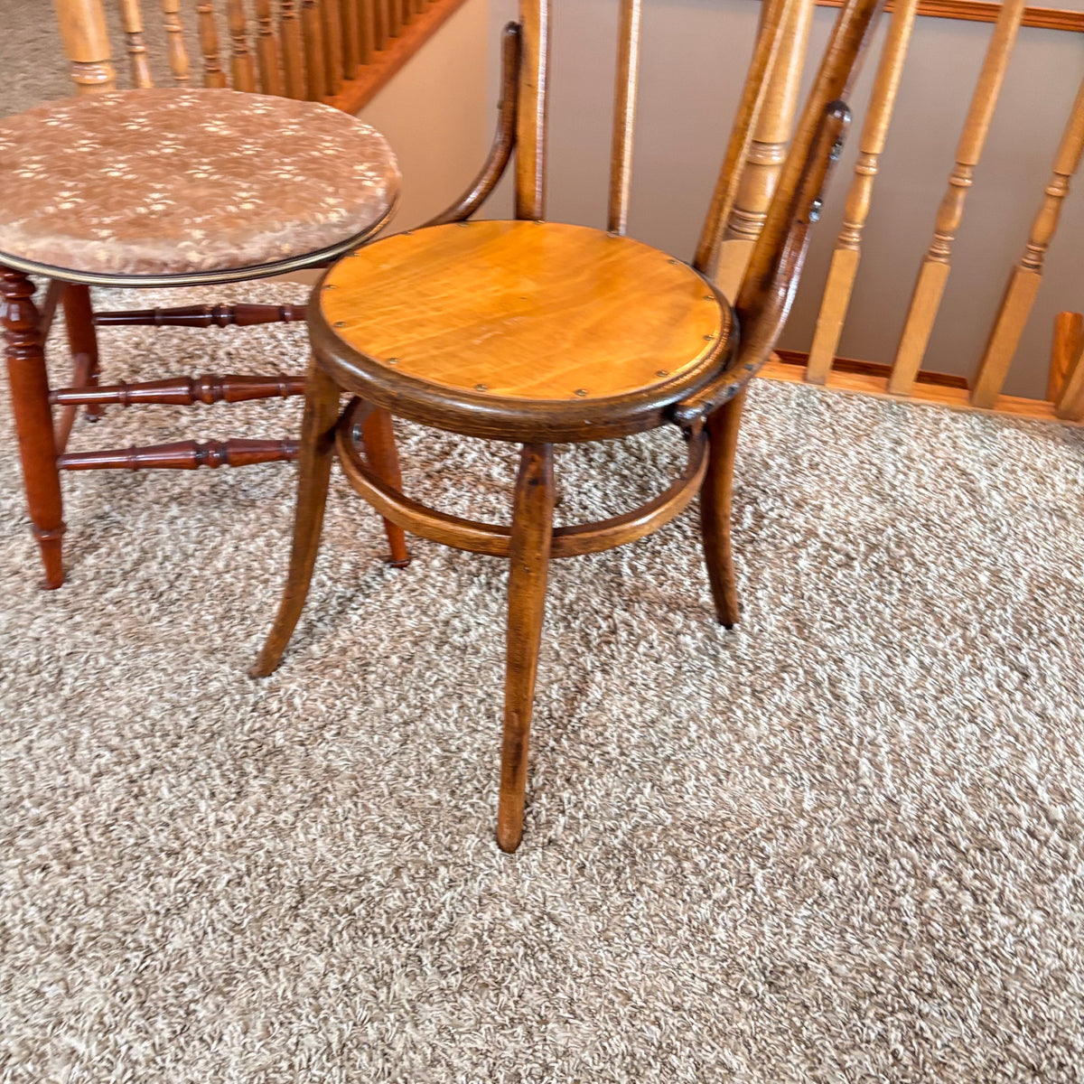K332 Vintage Grouping (wooden chair and fabric covered stool)