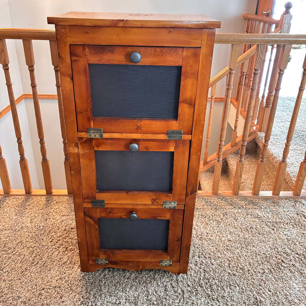 K334 Vintage 3 drawer wooden vegetable bin