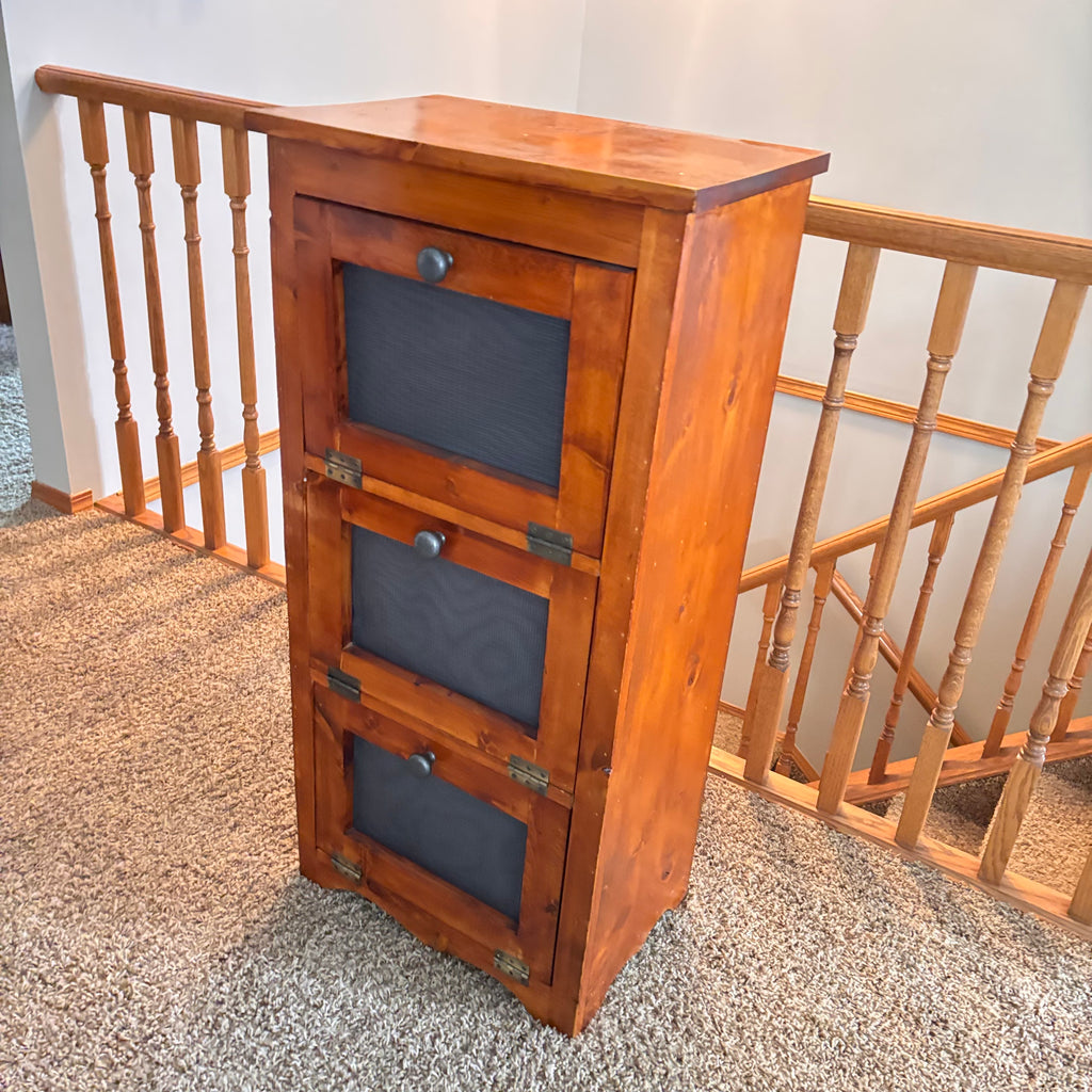 K334 Vintage 3 drawer wooden vegetable bin