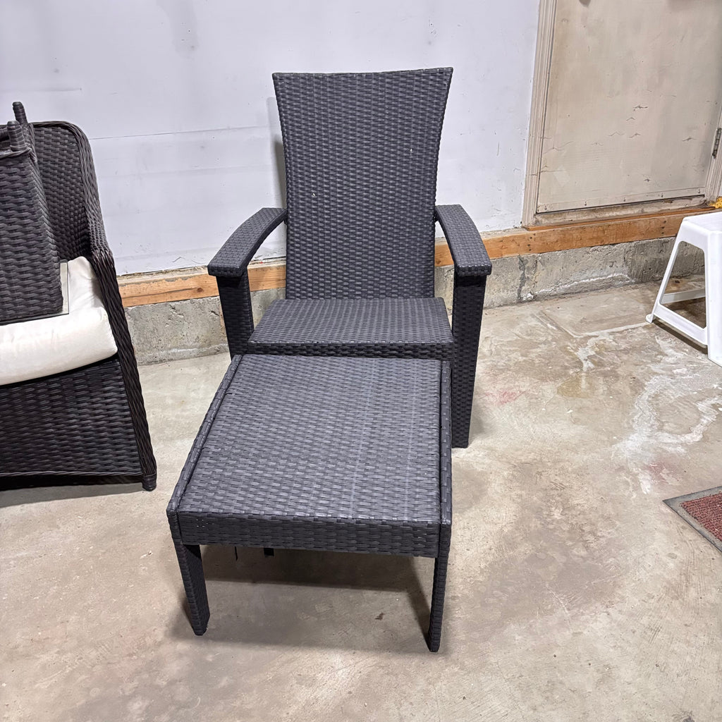 K338 Modern gray and black wicker patio chair and ottoman