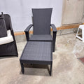 K338 Modern gray and black wicker patio chair and ottoman