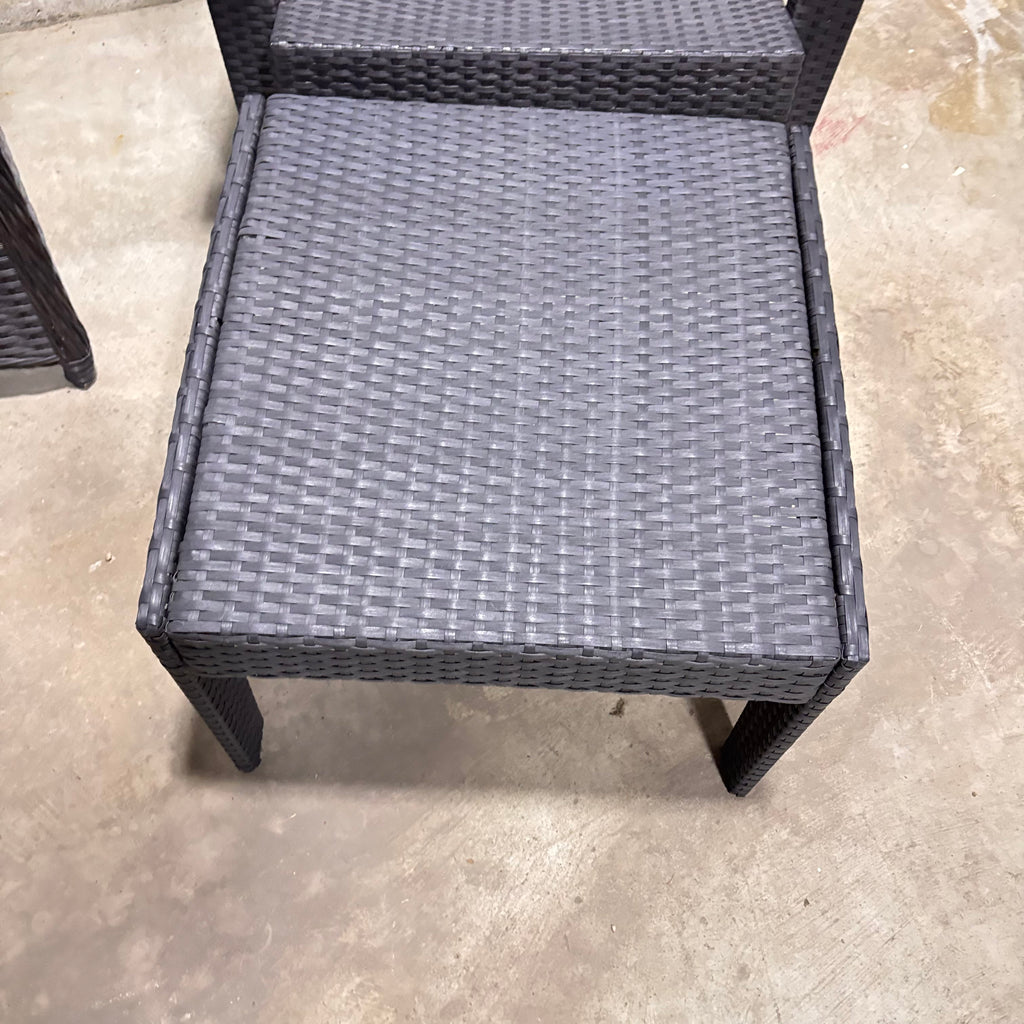 K338 Modern gray and black wicker patio chair and ottoman