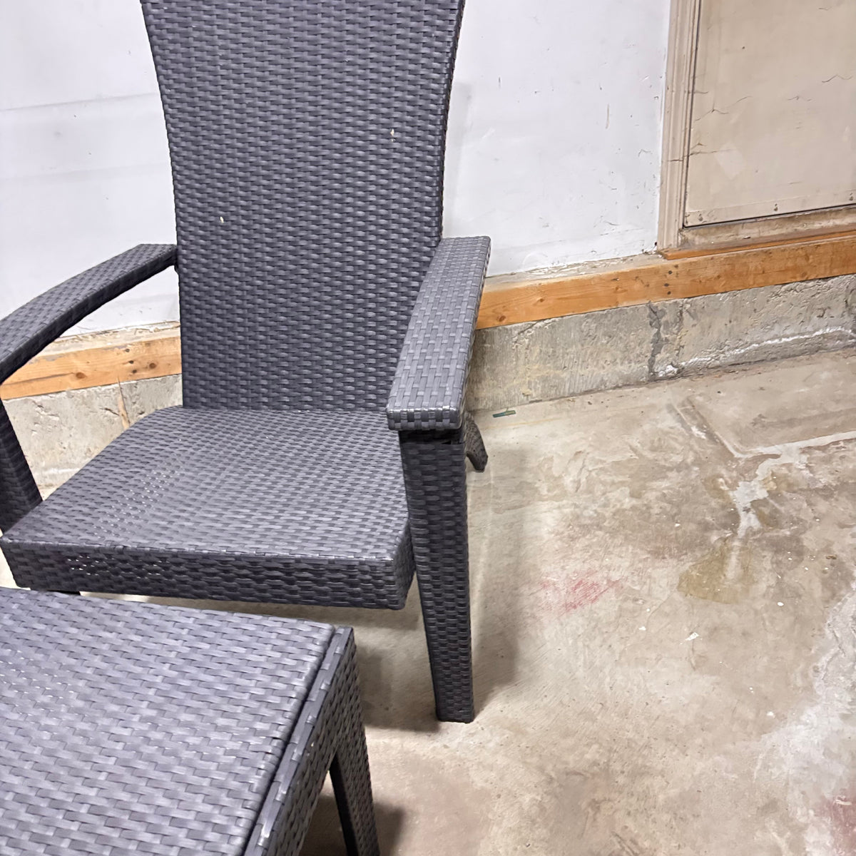 K338 Modern gray and black wicker patio chair and ottoman