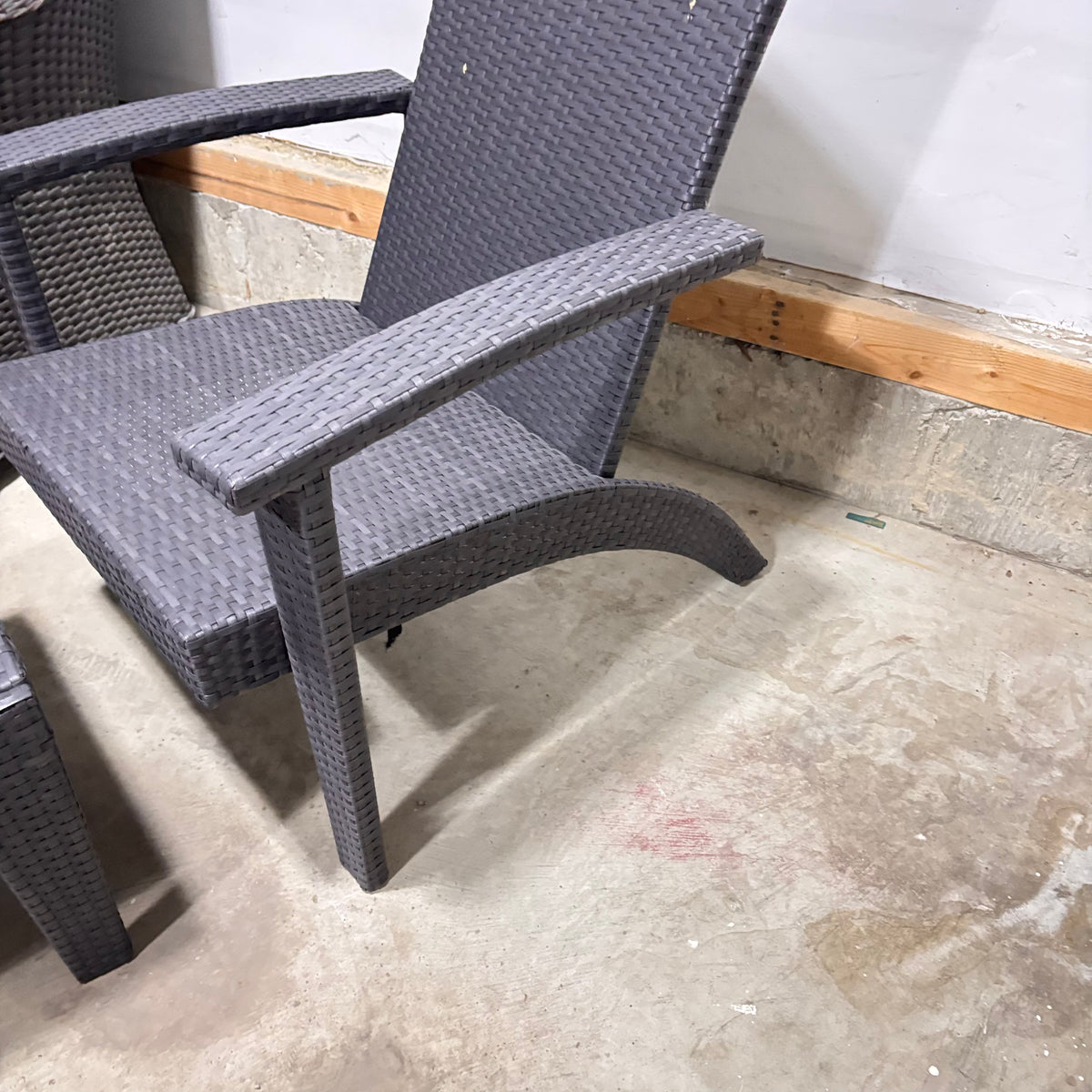 K338 Modern gray and black wicker patio chair and ottoman