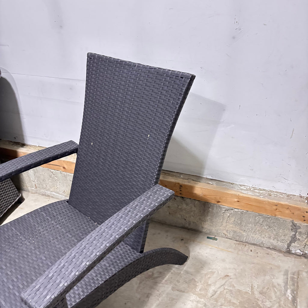 K338 Modern gray and black wicker patio chair and ottoman