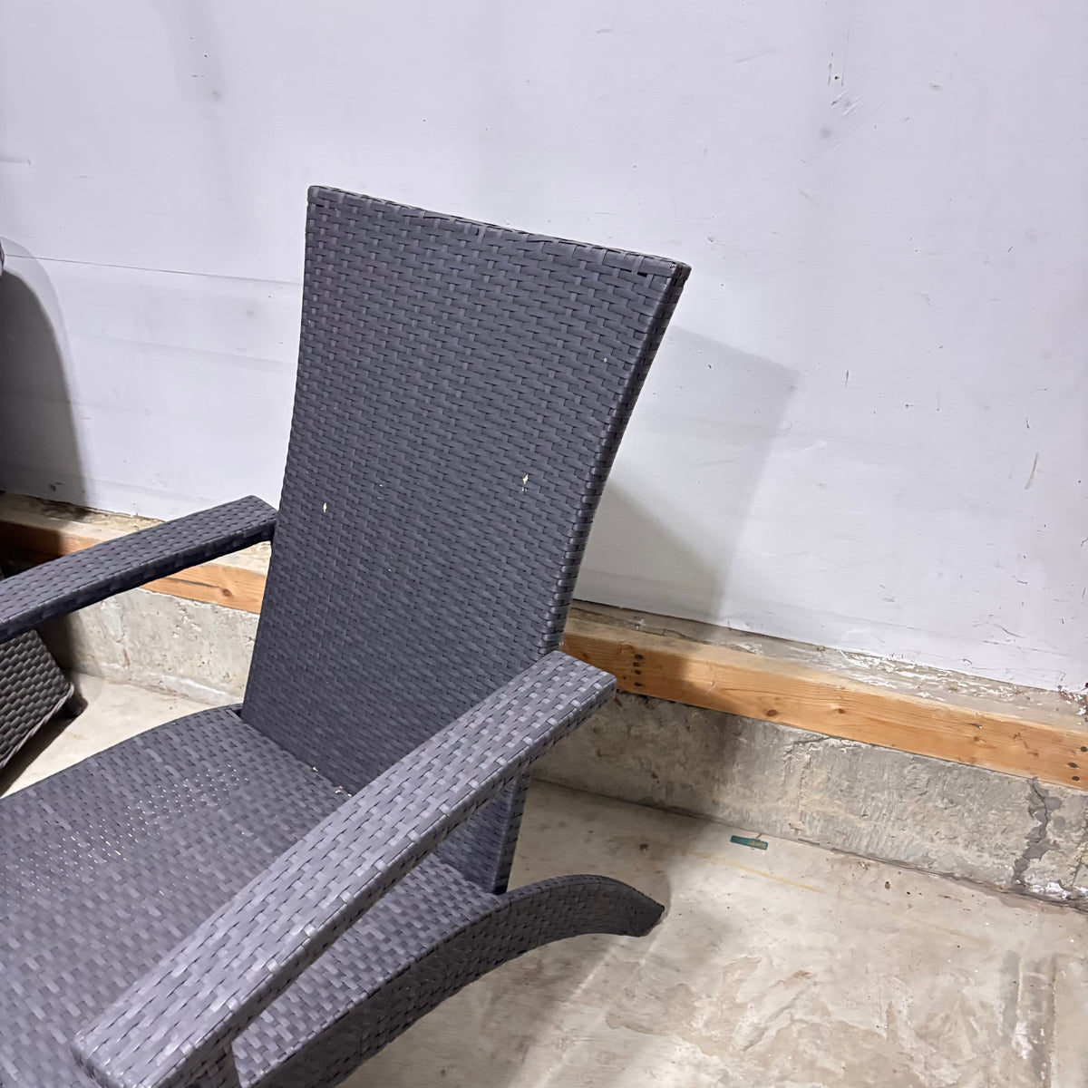 K338 Modern gray and black wicker patio chair and ottoman