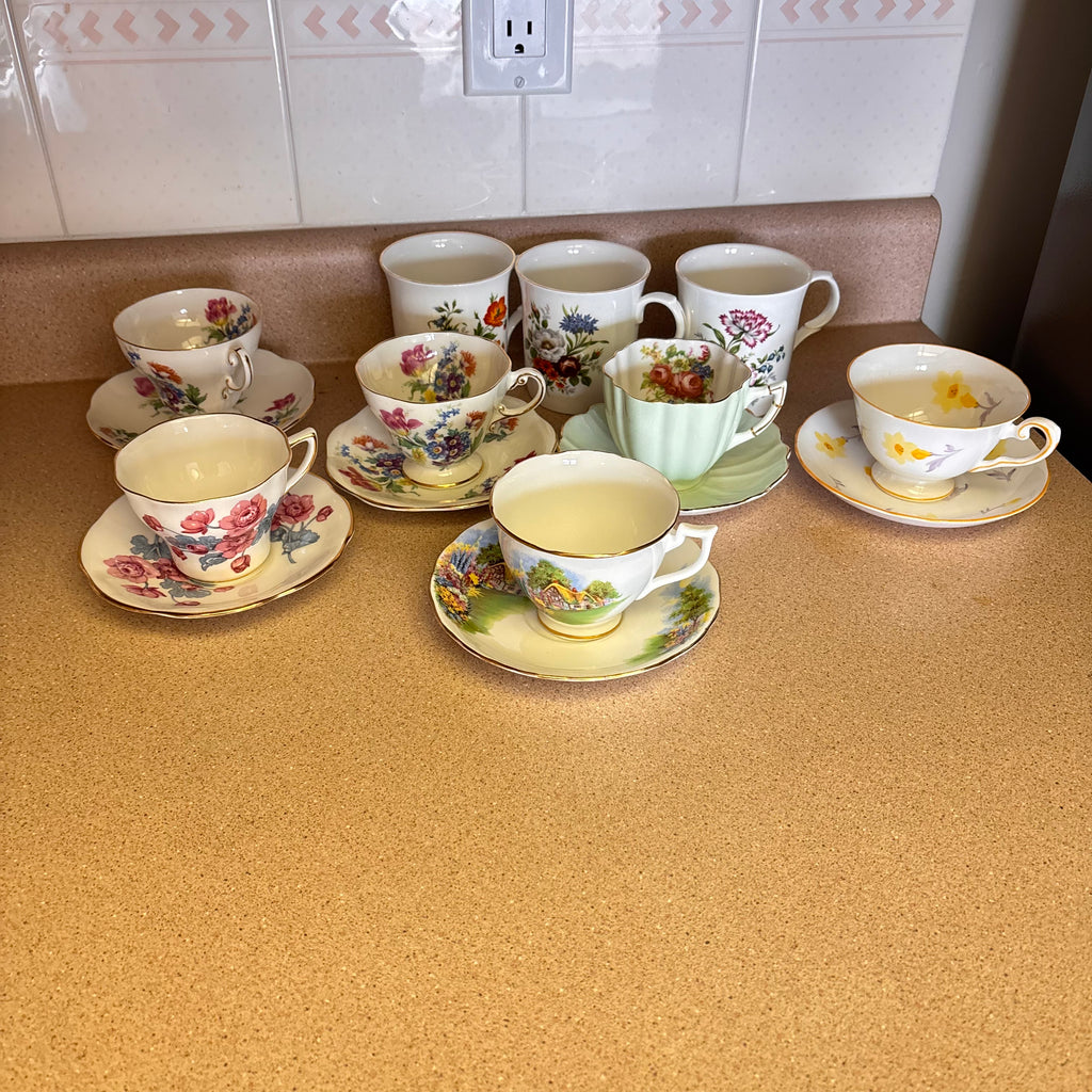 K366 Vintage Tea Cup and Saucer Grouping (various patterns)
