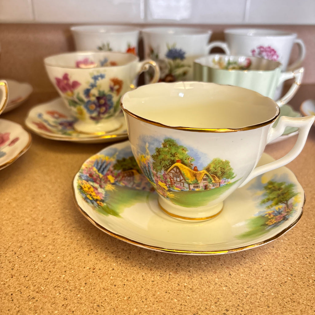 K366 Vintage Tea Cup and Saucer Grouping (various patterns)