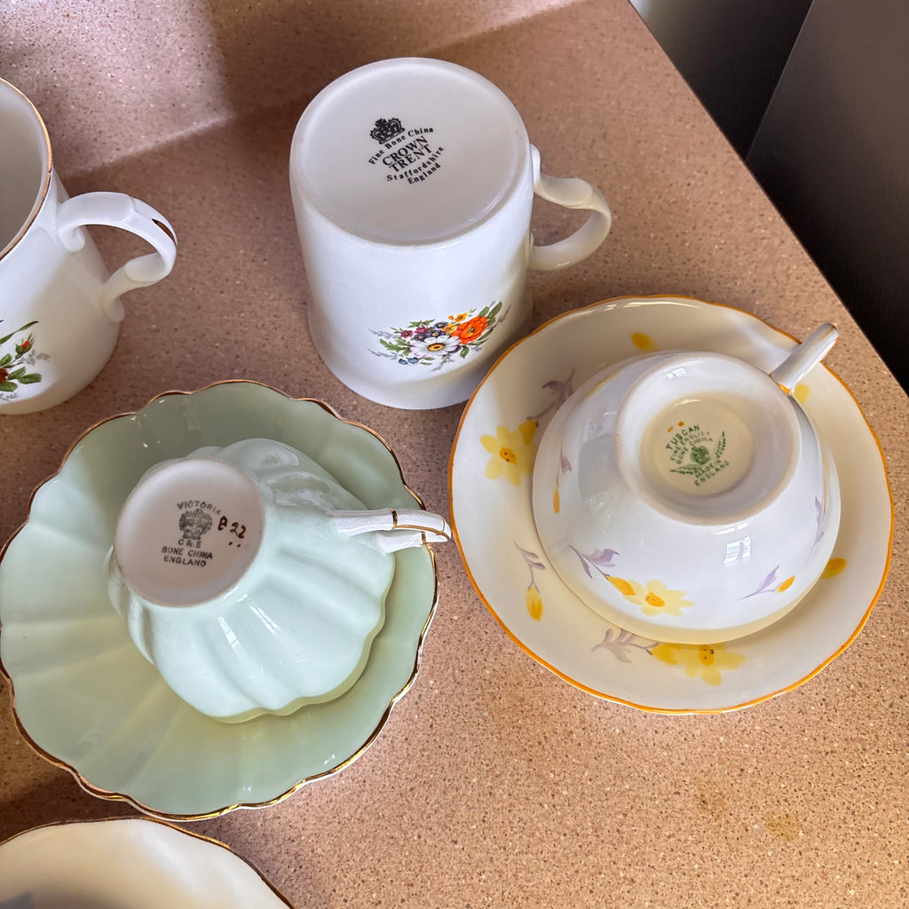 K366 Vintage Tea Cup and Saucer Grouping (various patterns)