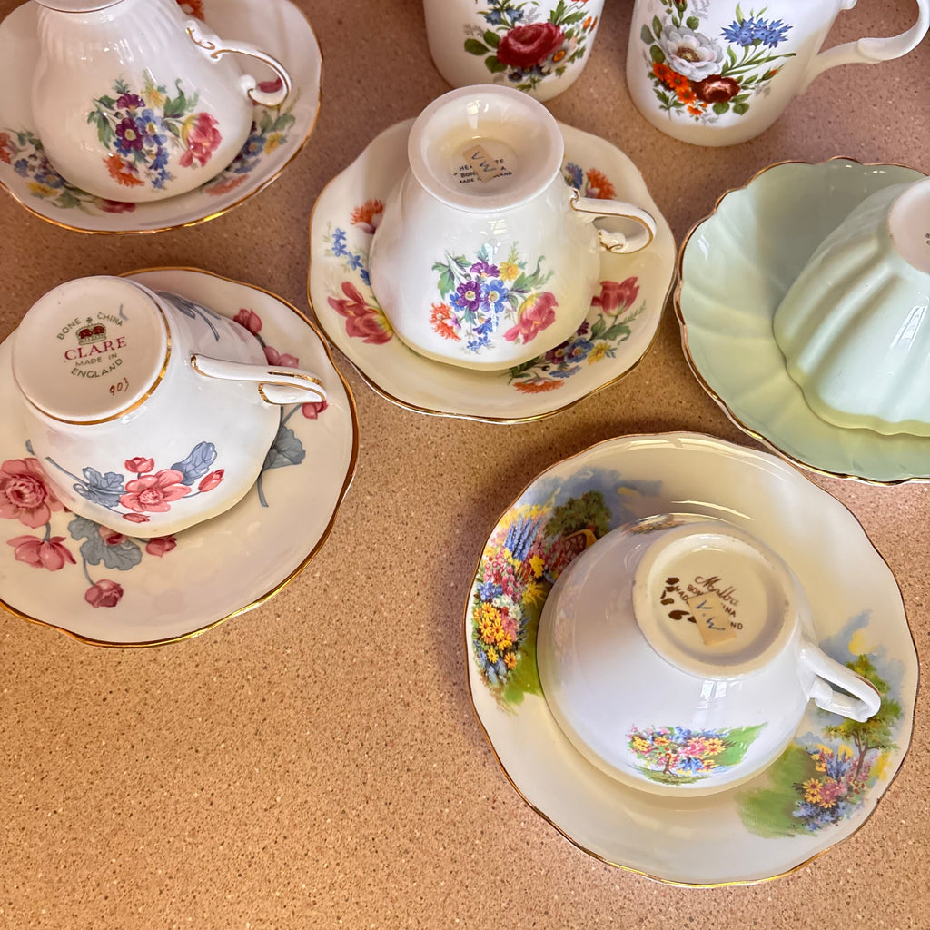 K366 Vintage Tea Cup and Saucer Grouping (various patterns)