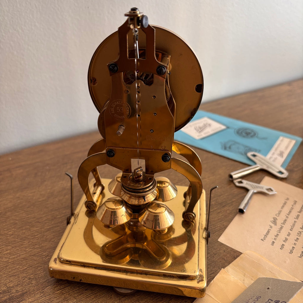 K369 Vintage Schatz 400 Day Clock with original purchase documentation (in working condition)