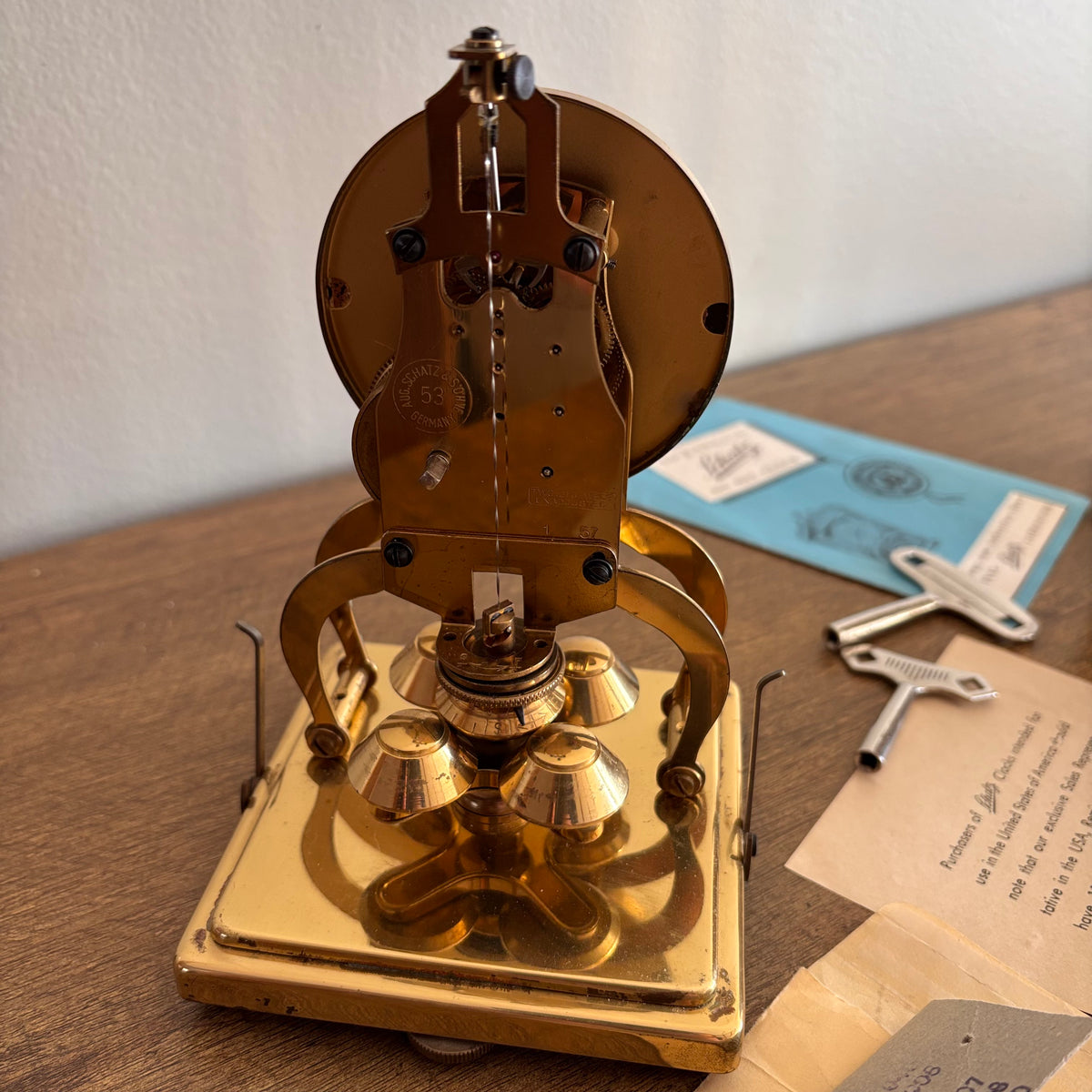 K369 Vintage Schatz 400 Day Clock with original purchase documentation (in working condition)