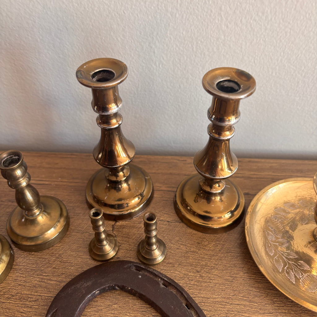 K374 Vintage Brass Grouping (candle sticks and more)