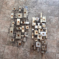 K376 Set of 2 mid century abstract 3D metal wall art pieces