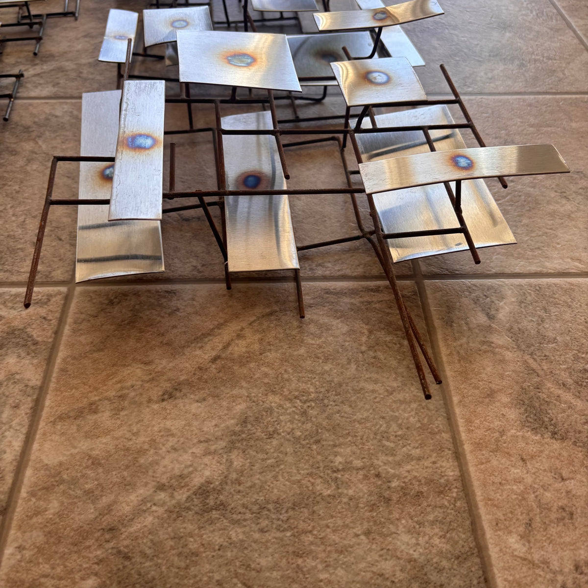 K376 Set of 2 mid century abstract 3D metal wall art pieces