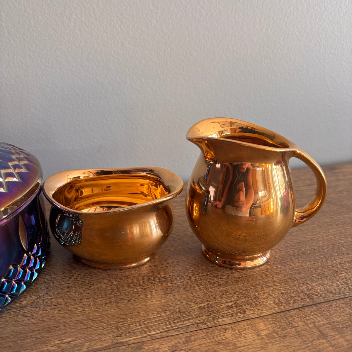 K377 Vintage Decor Grouping (carnival glass candy dish and more)