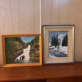 K390 Set of 2 framed vintage paintings (mountain scenes)