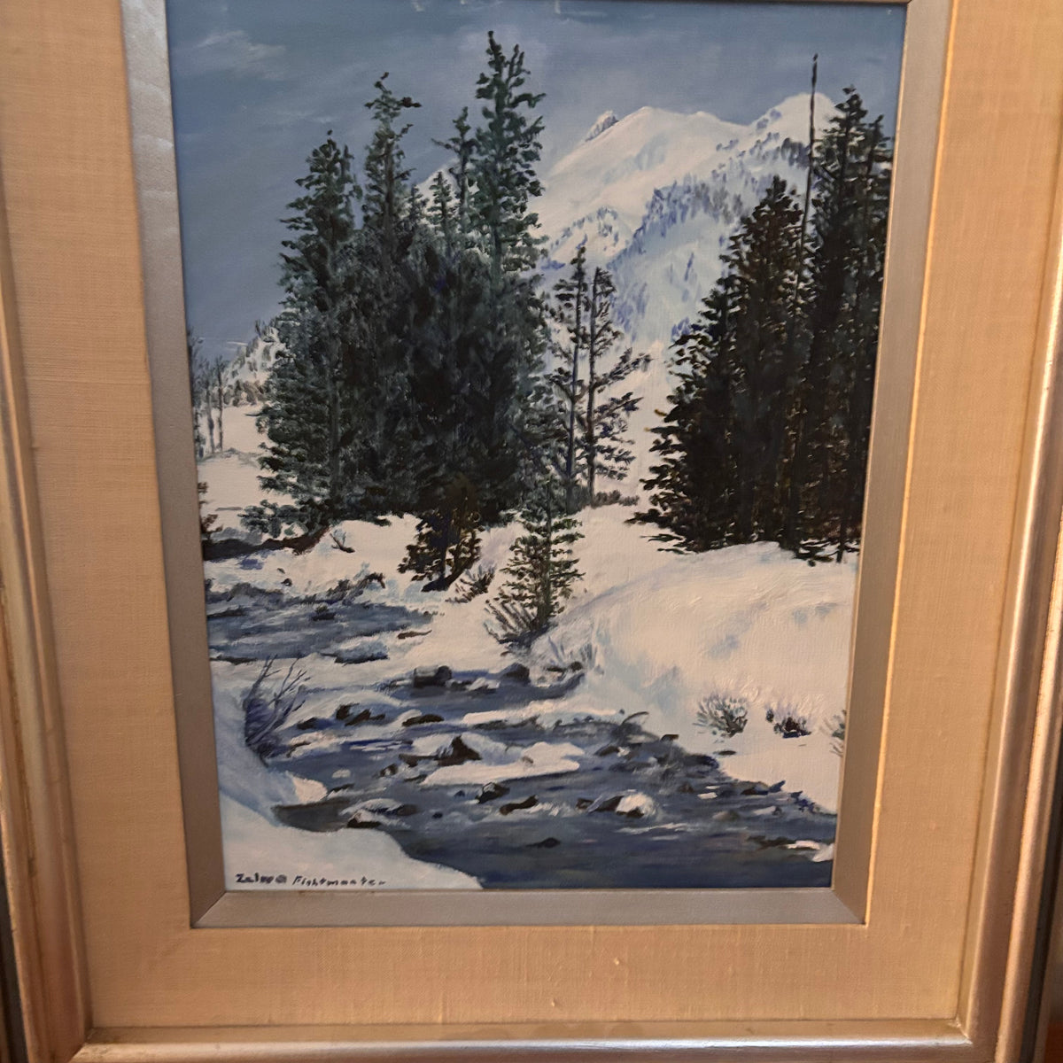 K390 Set of 2 framed vintage paintings (mountain scenes)