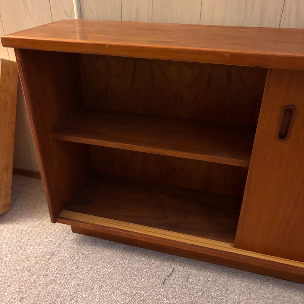 K395 78" Long Mid Century Modern Solid Teak Cyma Sunrise credenza with sliding doors