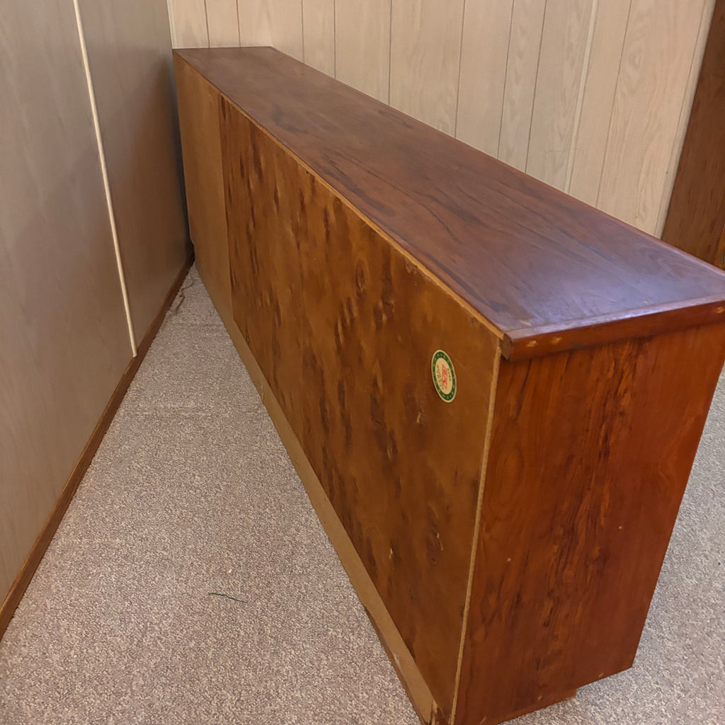K395 78" Long Mid Century Modern Solid Teak Cyma Sunrise credenza with sliding doors