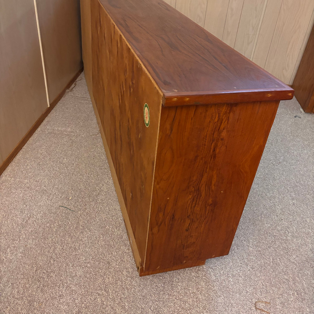 K395 78" Long Mid Century Modern Solid Teak Cyma Sunrise credenza with sliding doors