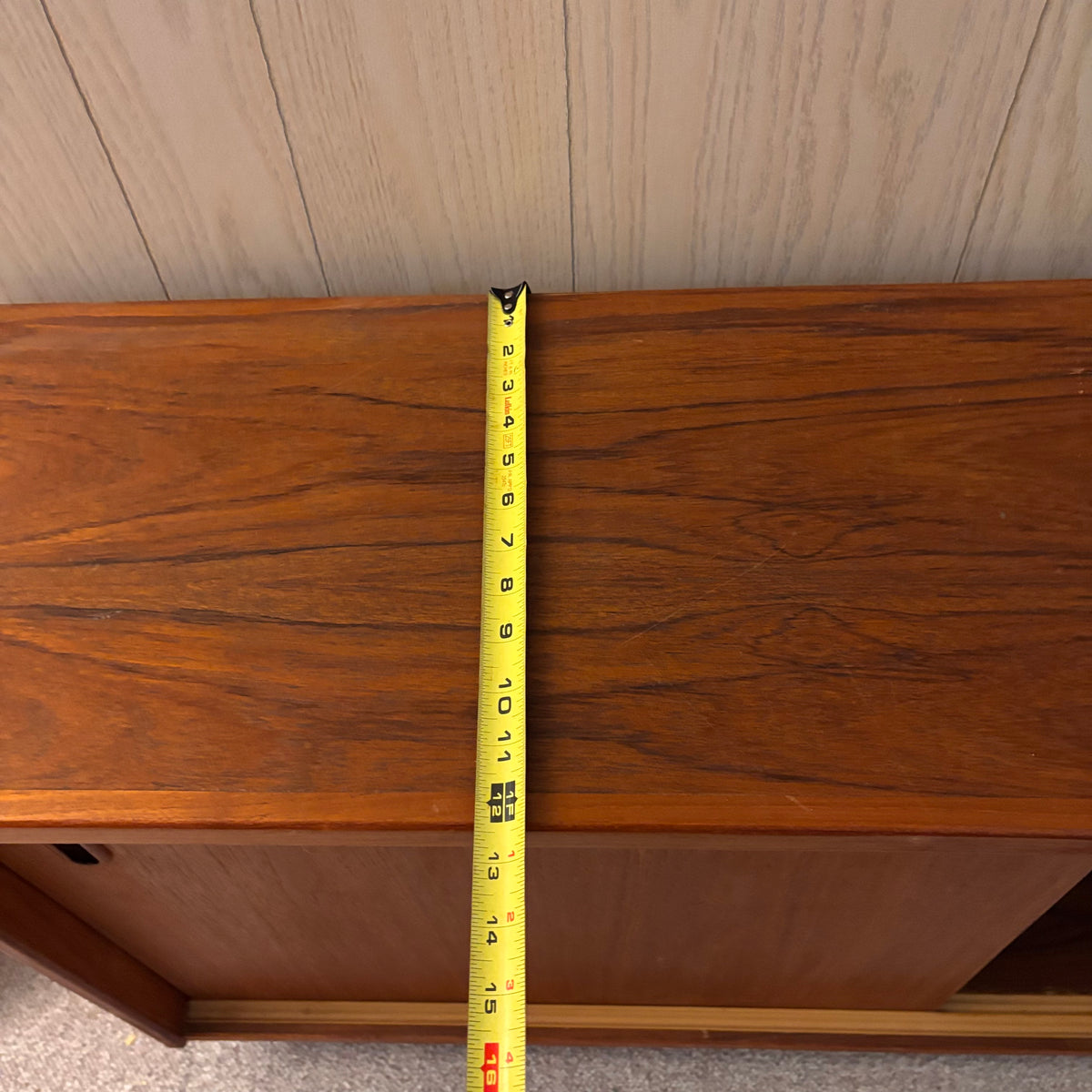 K395 78" Long Mid Century Modern Solid Teak Cyma Sunrise credenza with sliding doors