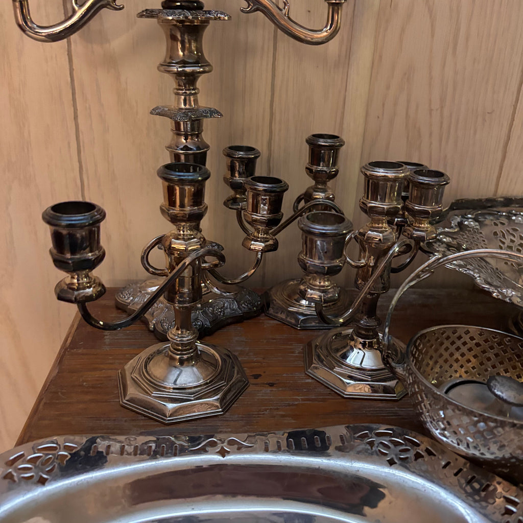 K397 Silver Plate Grouping (candelabras and more)