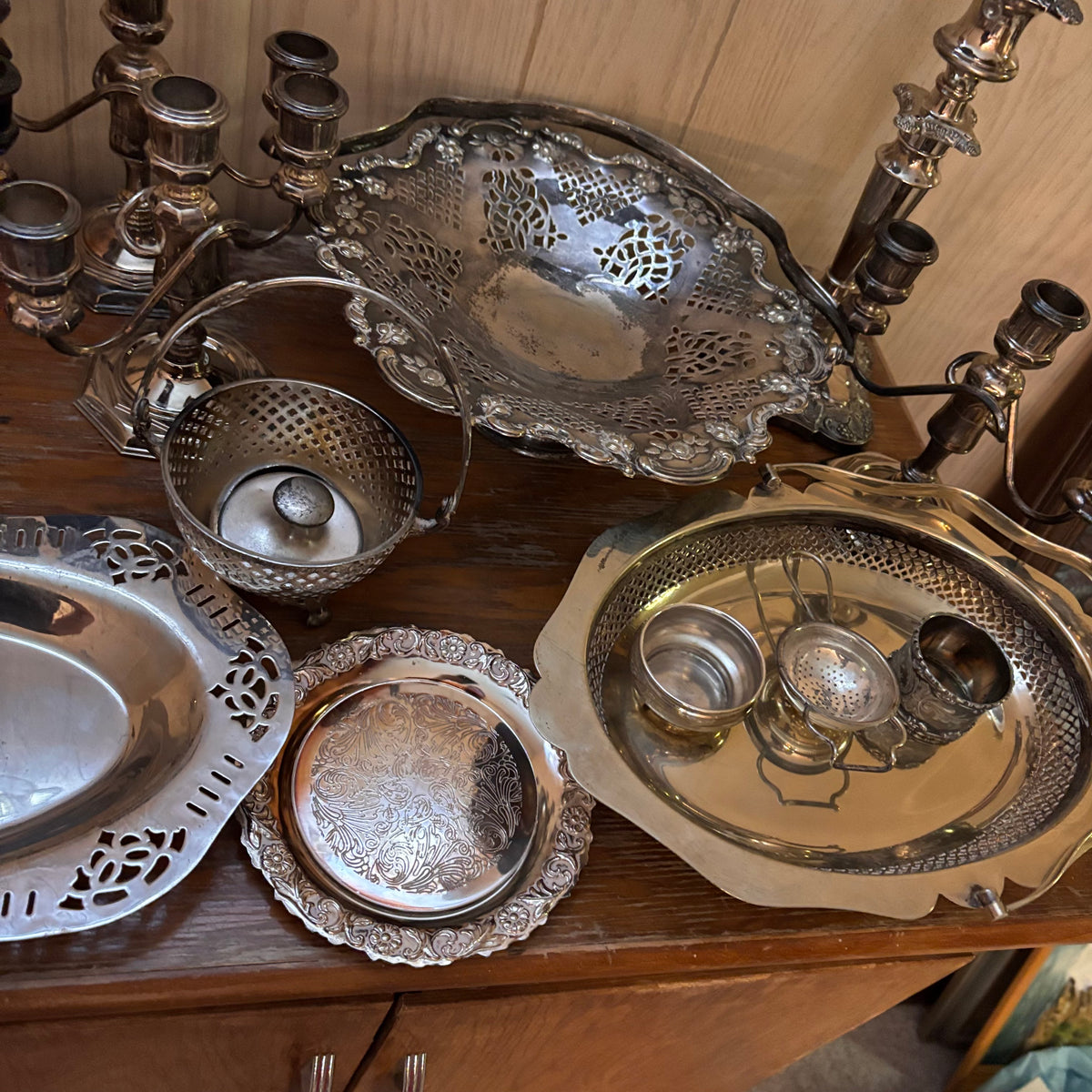 K397 Silver Plate Grouping (candelabras and more)
