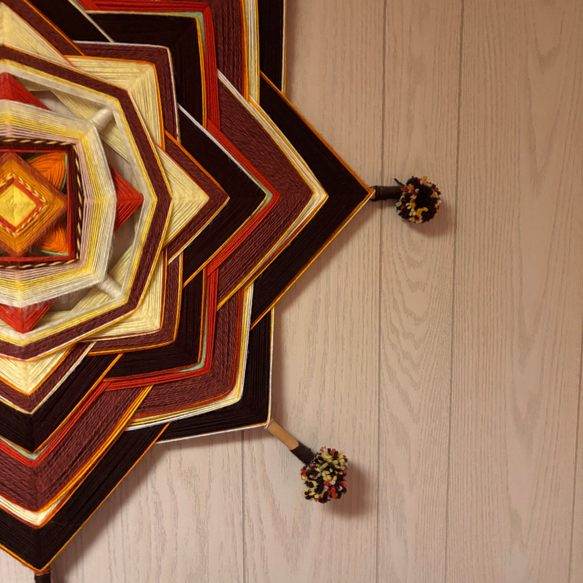 K500 Set of 2 Large Vintage Gods Eye mandala style yarn wall hanging (36" x 40")