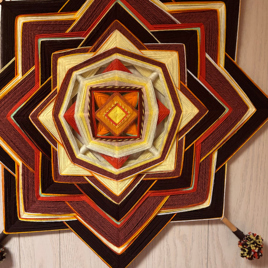 K500 Set of 2 Large Vintage Gods Eye mandala style yarn wall hanging (36" x 40")
