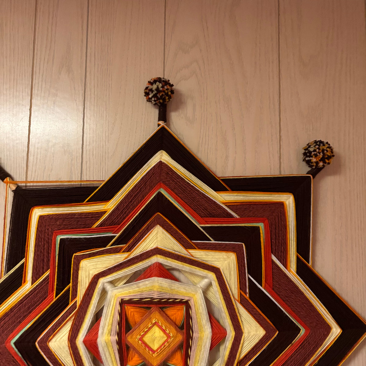 K500 Set of 2 Large Vintage Gods Eye mandala style yarn wall hanging (36" x 40")