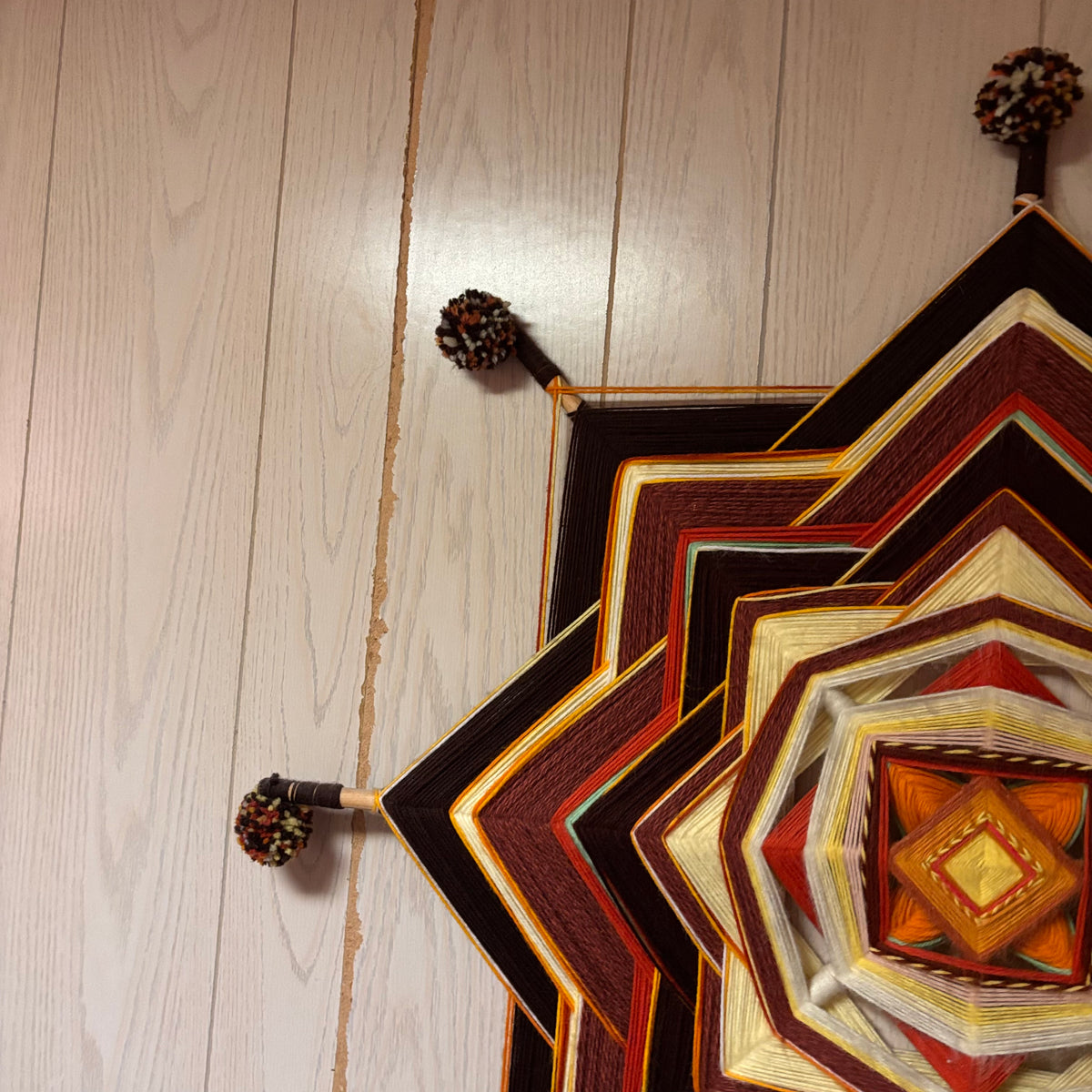 K500 Set of 2 Large Vintage Gods Eye mandala style yarn wall hanging (36" x 40")