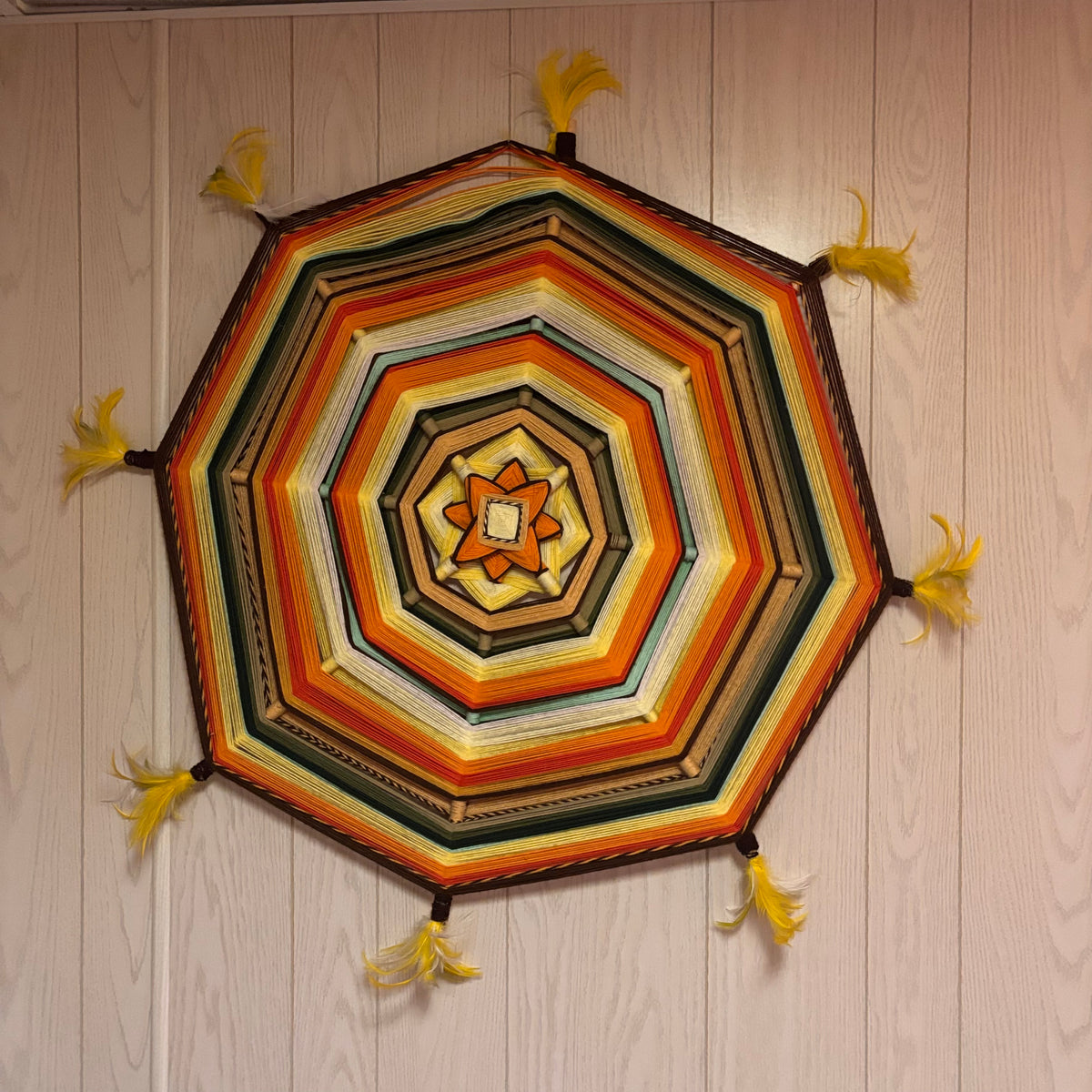 K500 Set of 2 Large Vintage Gods Eye mandala style yarn wall hanging (36" x 40")