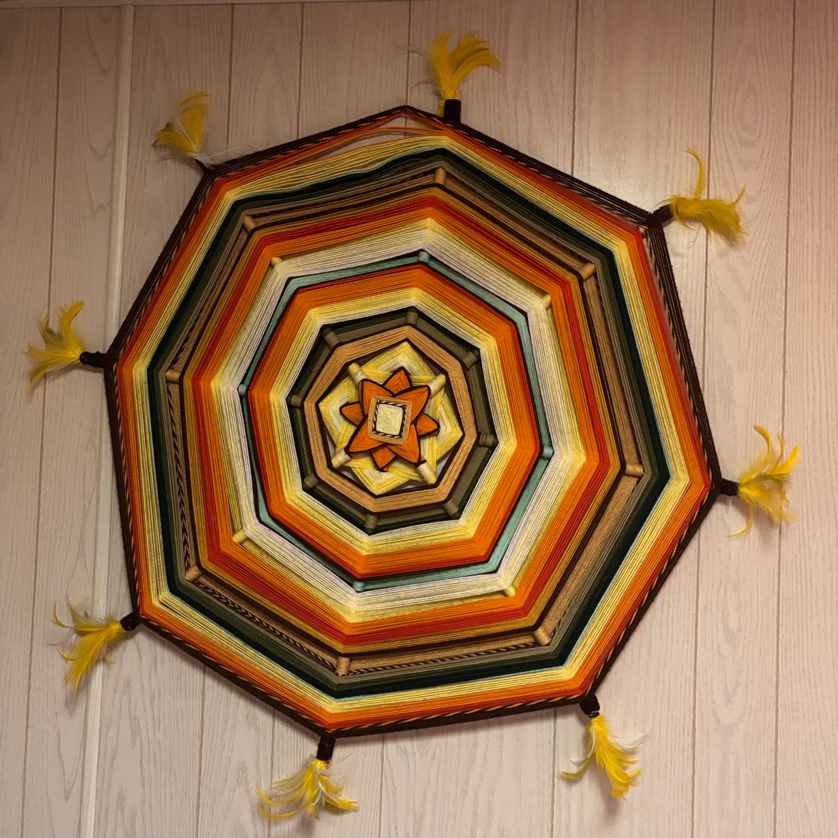 K500 Set of 2 Large Vintage Gods Eye mandala style yarn wall hanging (36" x 40")